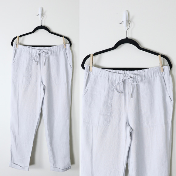 Pure Navy Pants - Pure Navy Brand Size M Woven Linen Pants Pull On Slim Leg Drawstring Light Gray